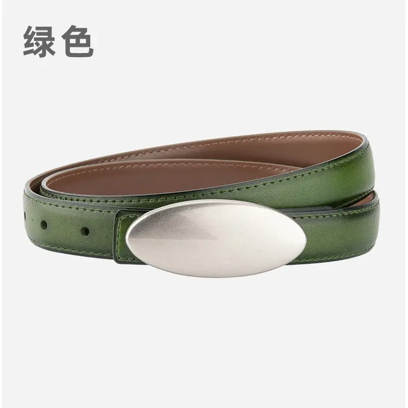 Women's Brown Oval Alloy Buckle Waist Belt