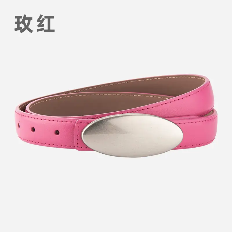 Women's Brown Oval Alloy Buckle Waist Belt