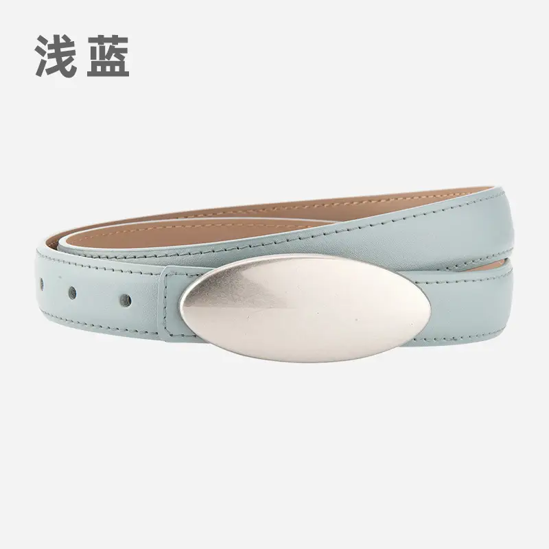 Women's Brown Oval Alloy Buckle Waist Belt
