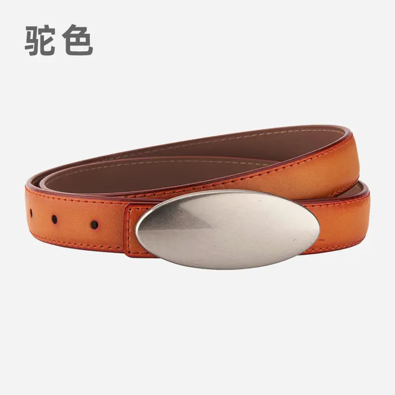 Women's Brown Oval Alloy Buckle Waist Belt