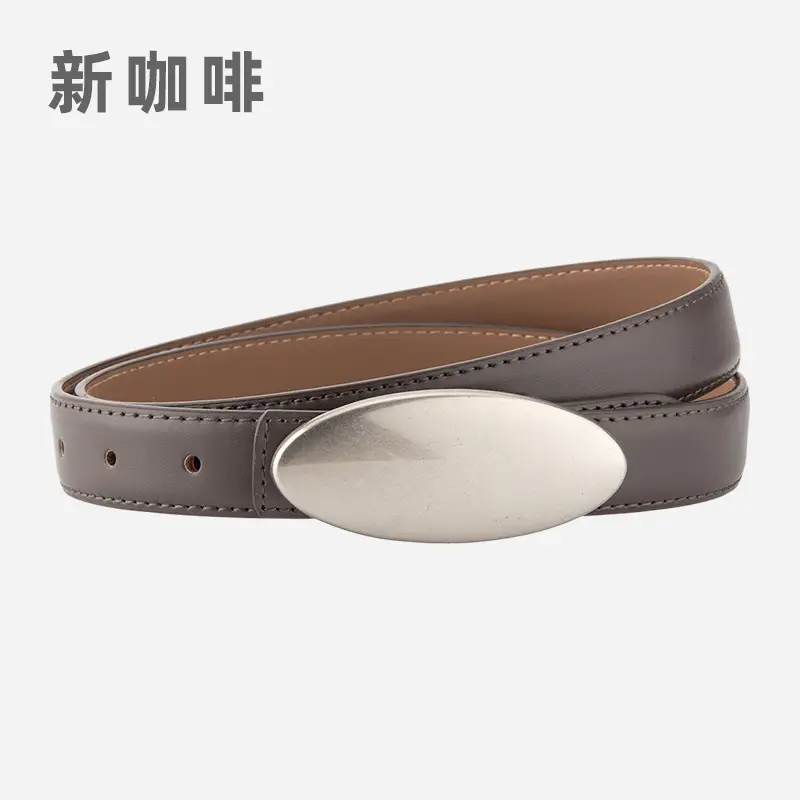 Women's Brown Oval Alloy Buckle Waist Belt