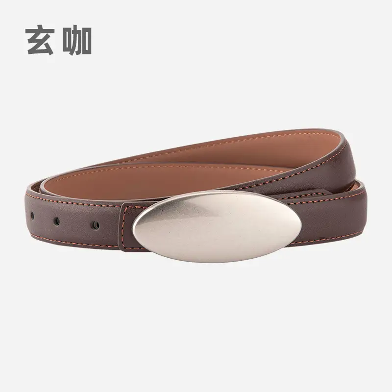 Women's Brown Oval Alloy Buckle Waist Belt