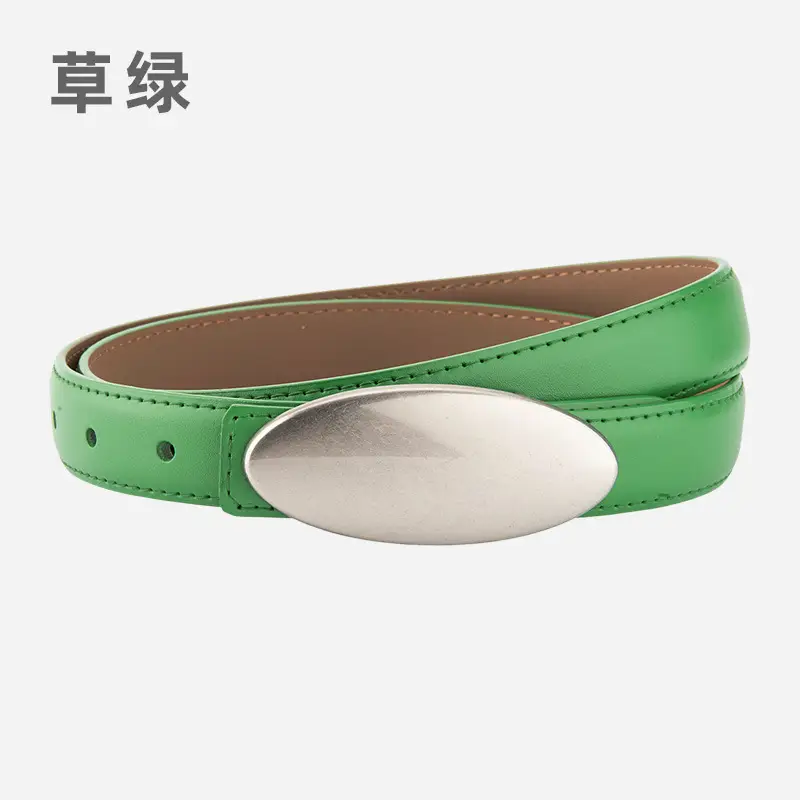 Women's Brown Oval Alloy Buckle Waist Belt