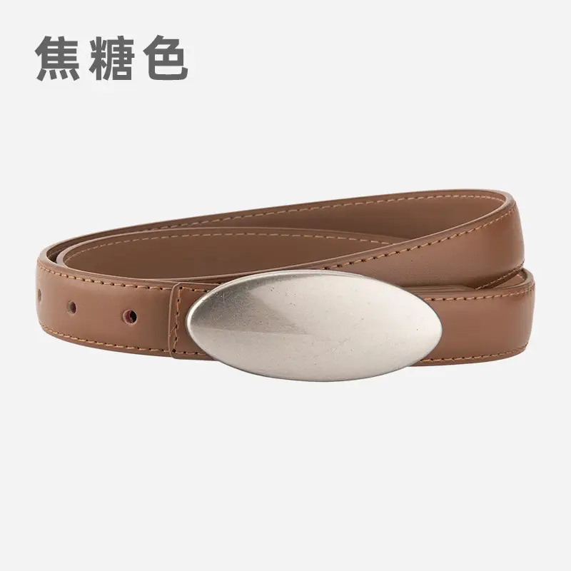 Women's Brown Oval Alloy Buckle Waist Belt
