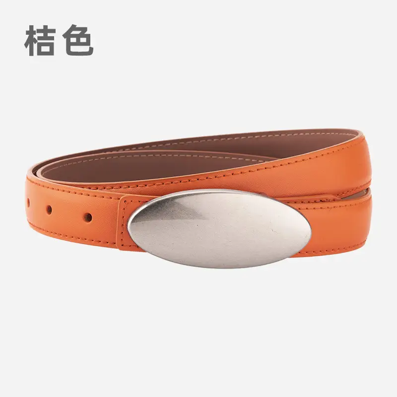 Women's Brown Oval Alloy Buckle Waist Belt
