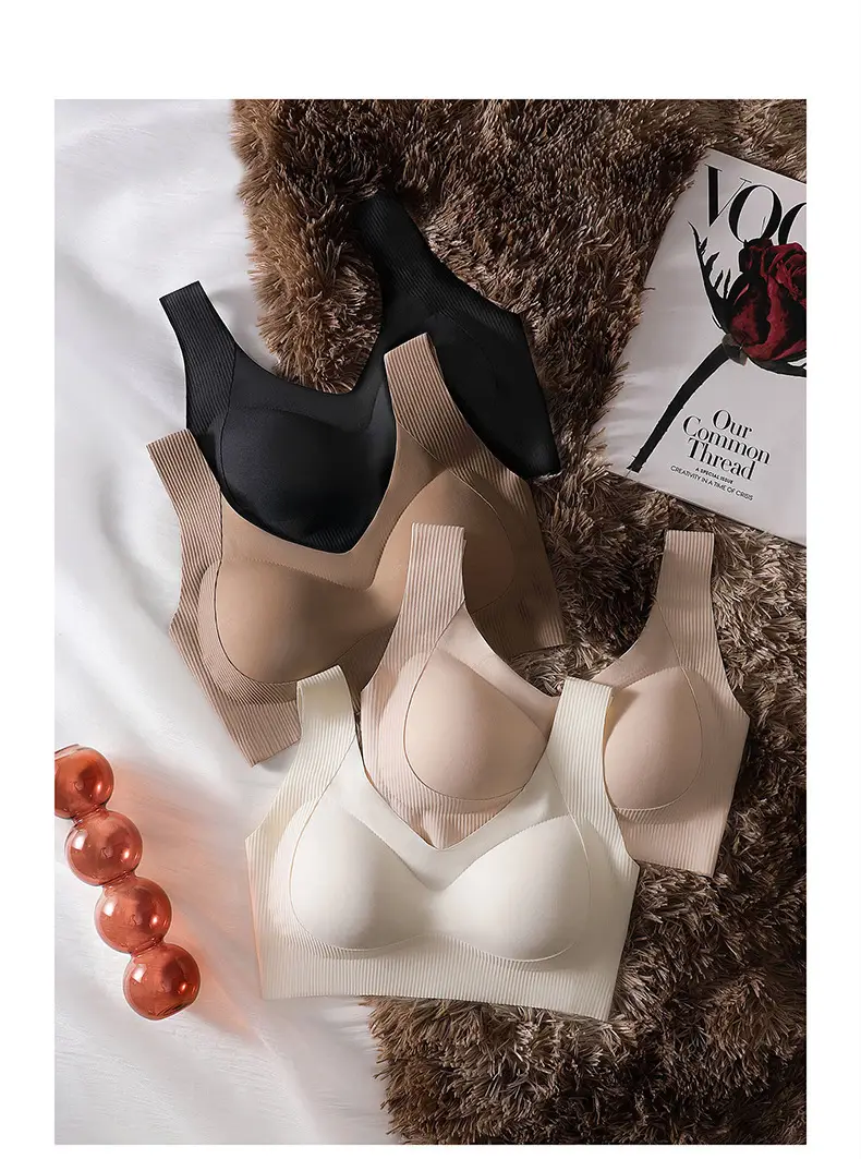 One-piece Vest Traceless Underwear Women's Pull-up Anti-sagging Small Chest Thickened Non-rims Sports Comfortable Bra — feature 27