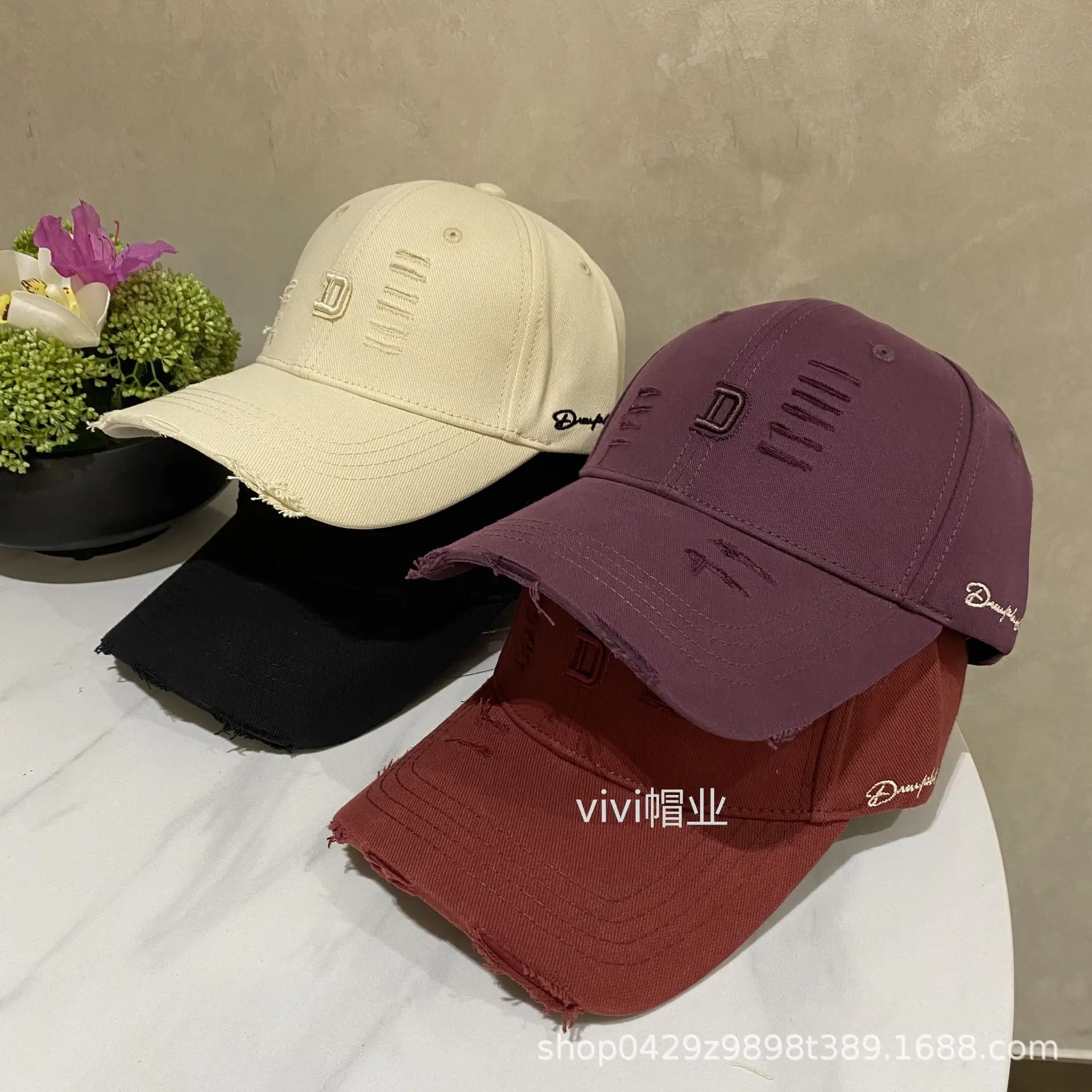 Black Korean Holed Letter Embroidered Cap for Women - Image 6