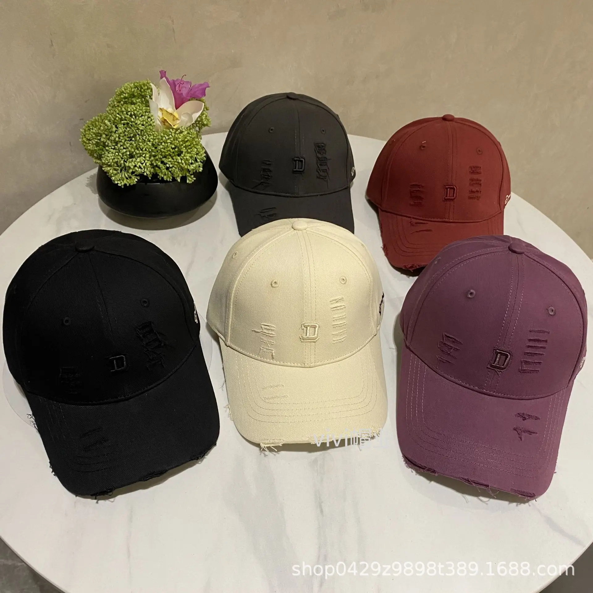 Black Korean Holed Letter Embroidered Cap for Women - Image 7