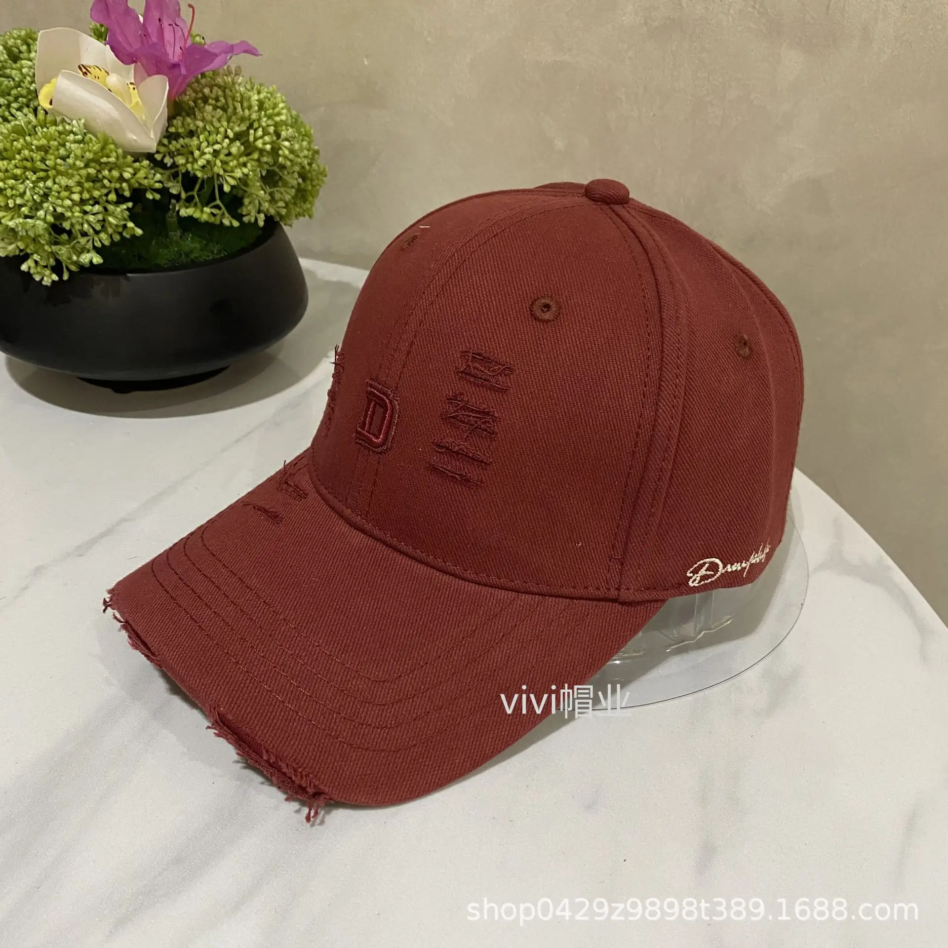 Black Korean Holed Letter Embroidered Cap for Women - Image 4