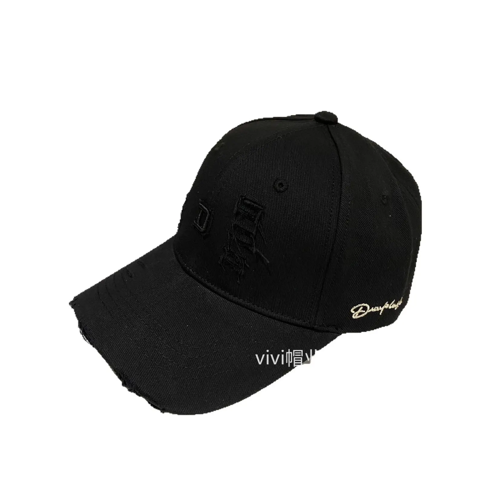 Black Korean Holed Letter Embroidered Cap for Women - Image 8