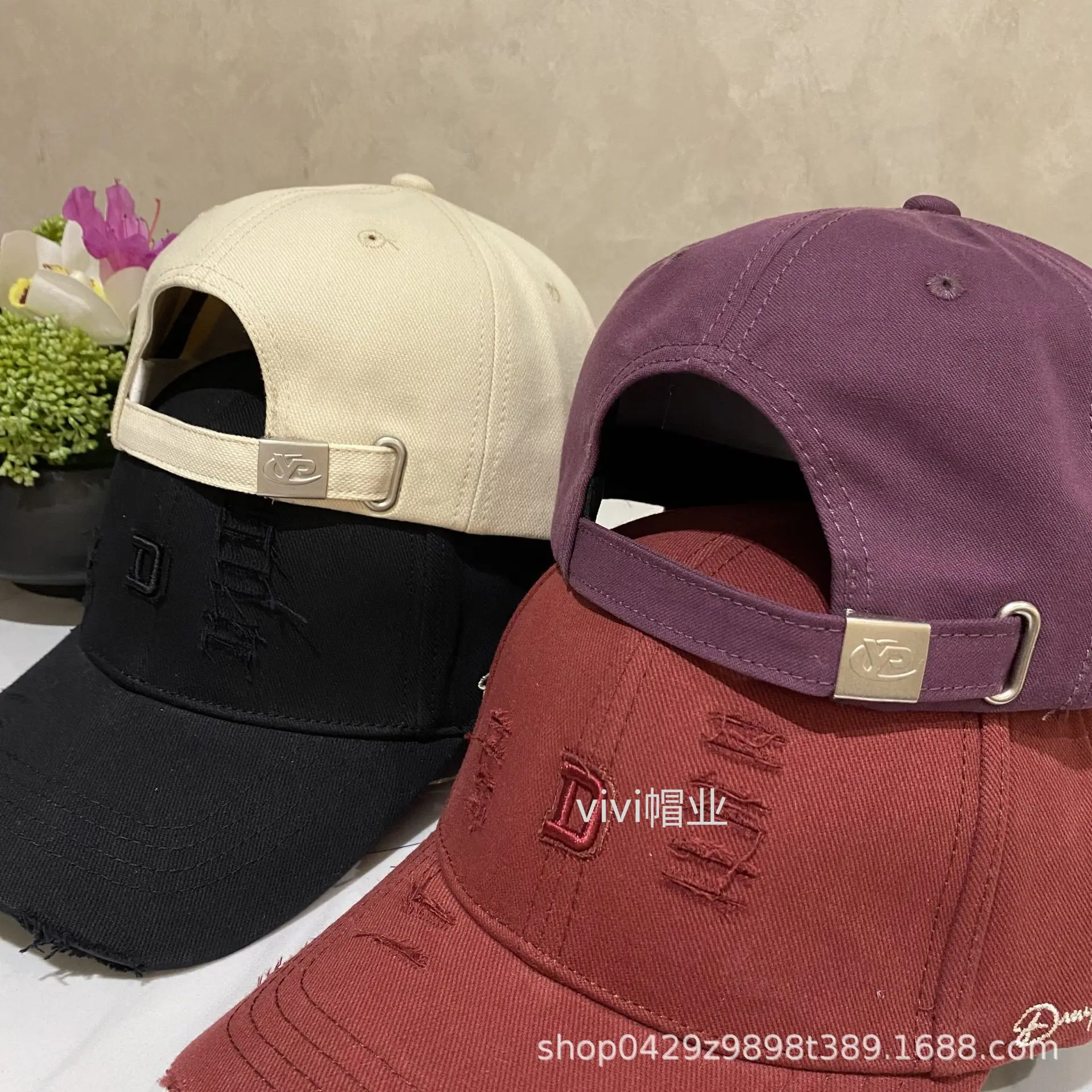 Black Korean Holed Letter Embroidered Cap for Women — feature 4