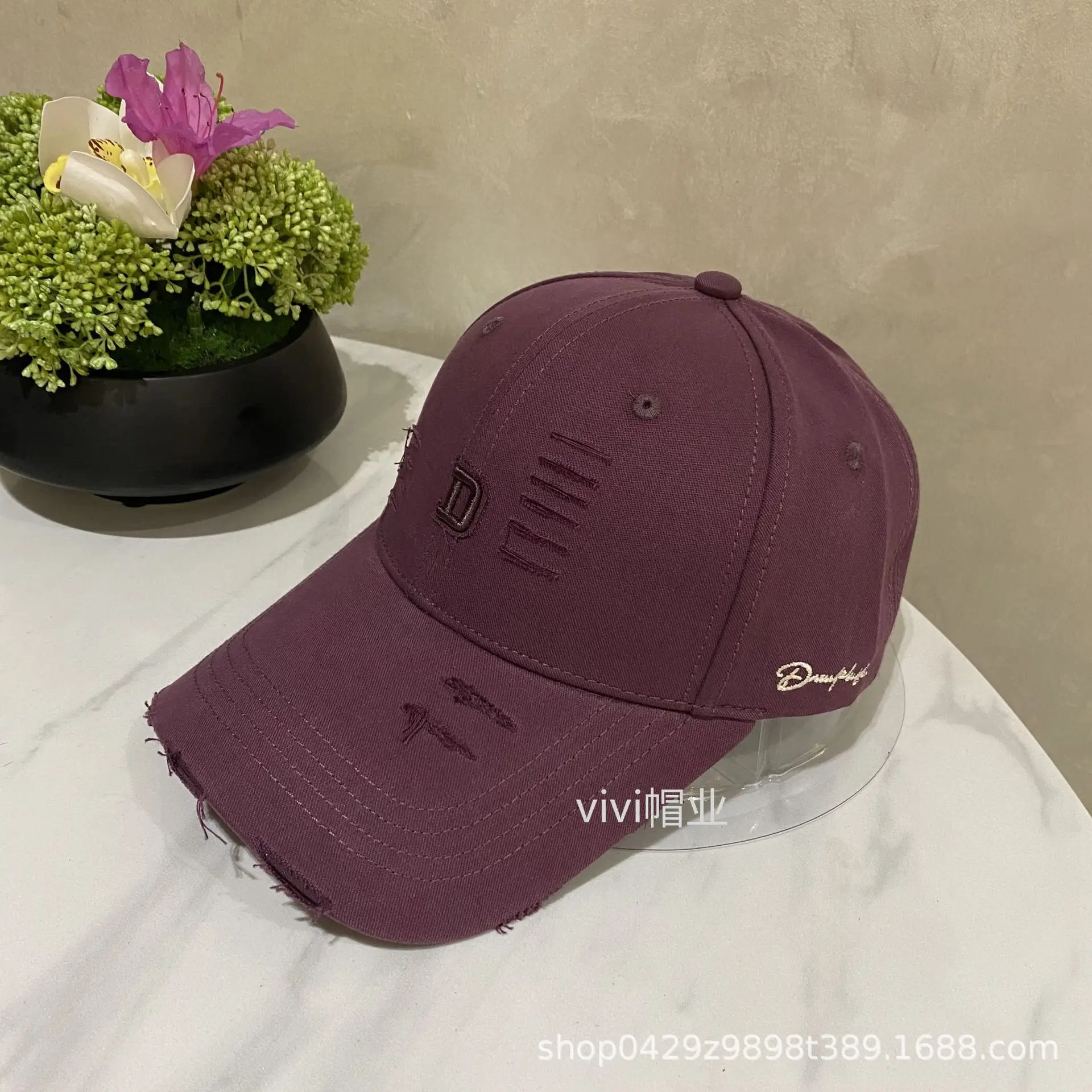 Black Korean Holed Letter Embroidered Cap for Women - Image 3