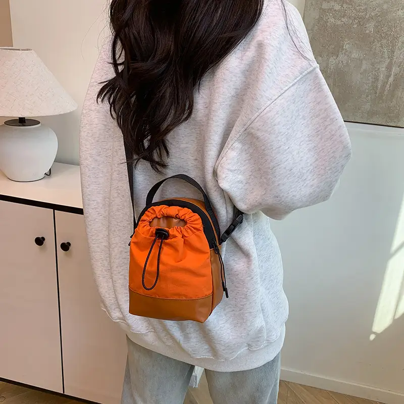 Orange Drawstring Women's Canvas Shoulder Bag