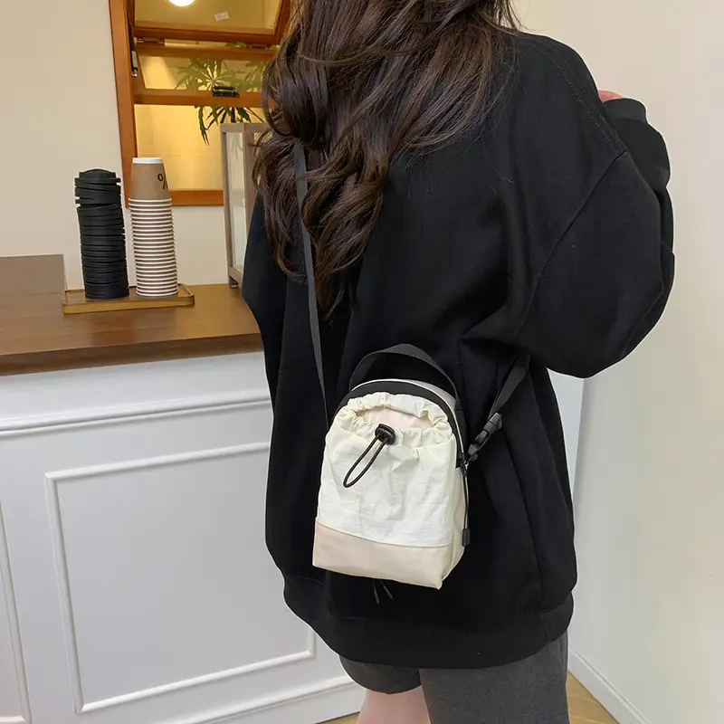 Orange Drawstring Women's Canvas Shoulder Bag