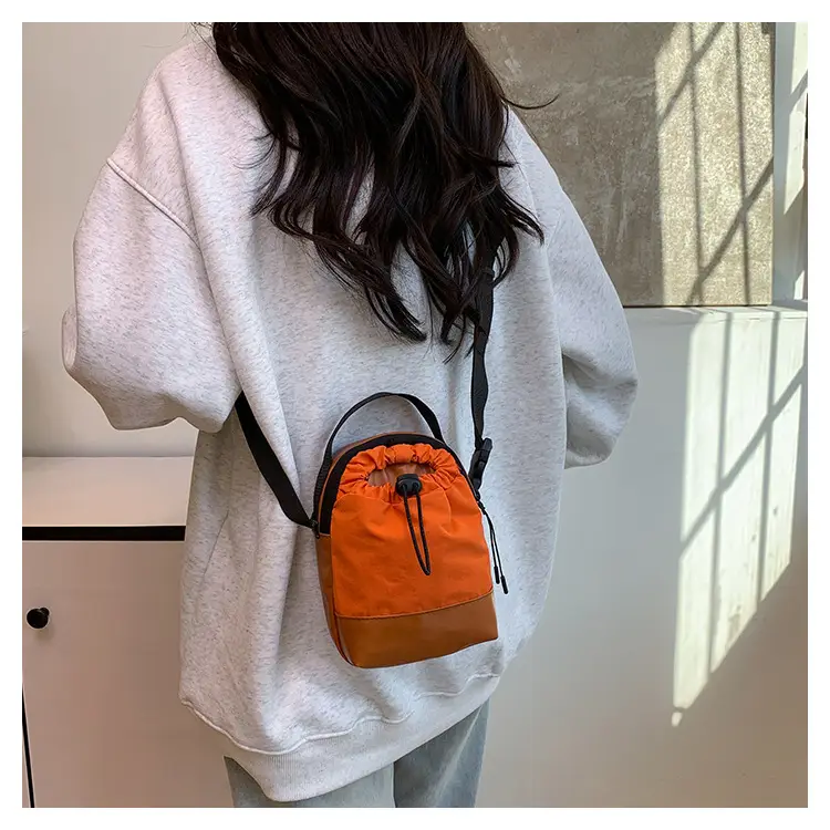 Orange Drawstring Women's Canvas Shoulder Bag — feature 15