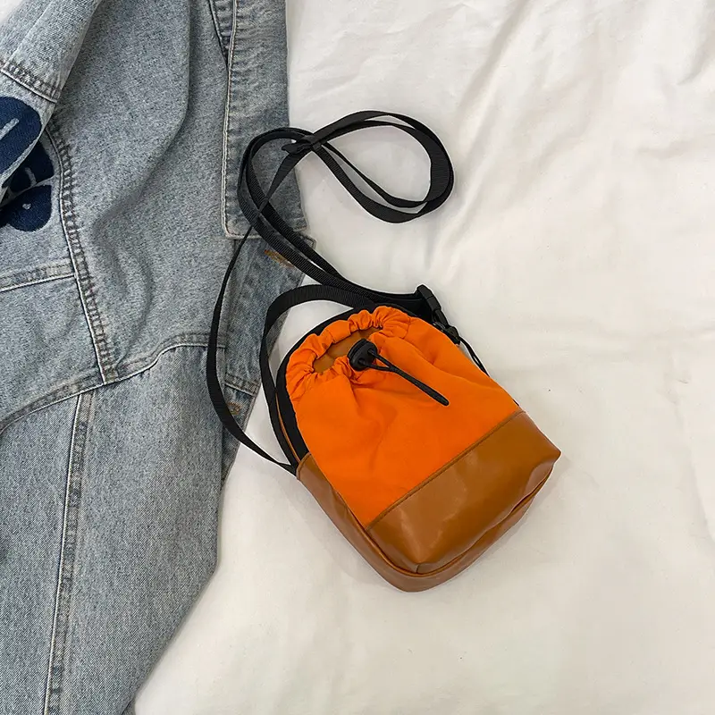 Orange Drawstring Women's Canvas Shoulder Bag