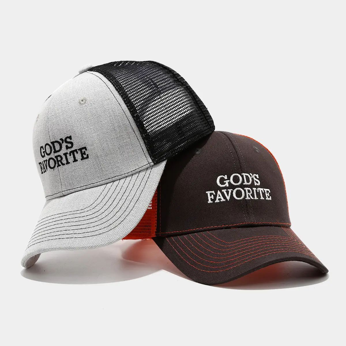 Men's God's Favorite Embroidered Mesh Cap Brown White - Image 9