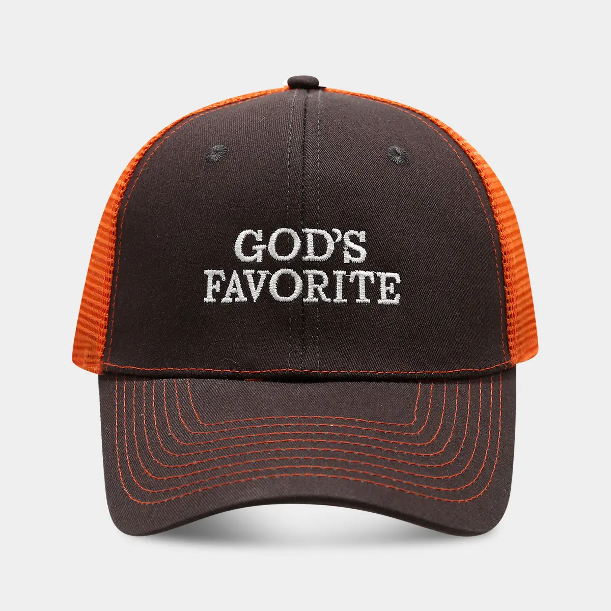 Men's God's Favorite Embroidered Mesh Cap Brown White - Image 6