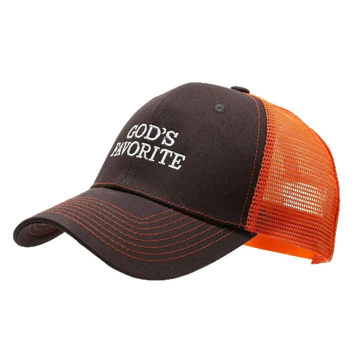 Men's God's Favorite Embroidered Mesh Cap Brown White - Image 10