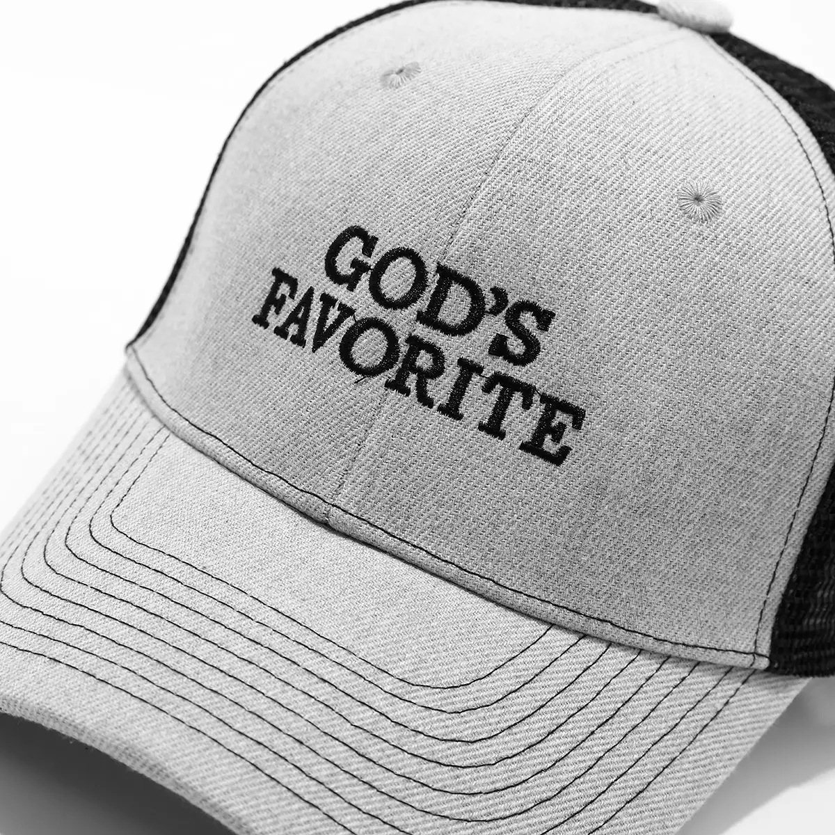 Men's God's Favorite Embroidered Mesh Cap Brown White — feature 11