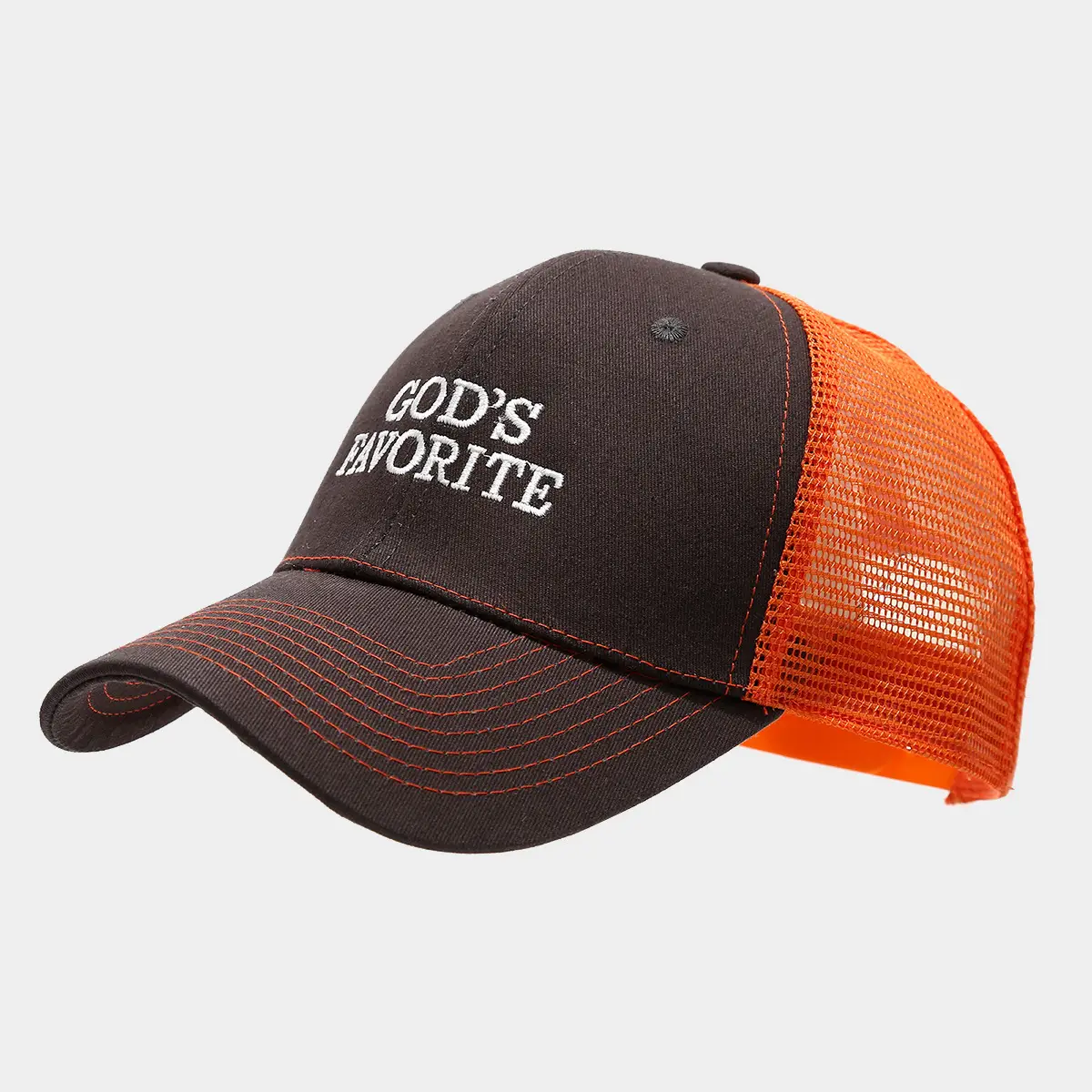 Men's God's Favorite Embroidered Mesh Cap Brown White — feature 4