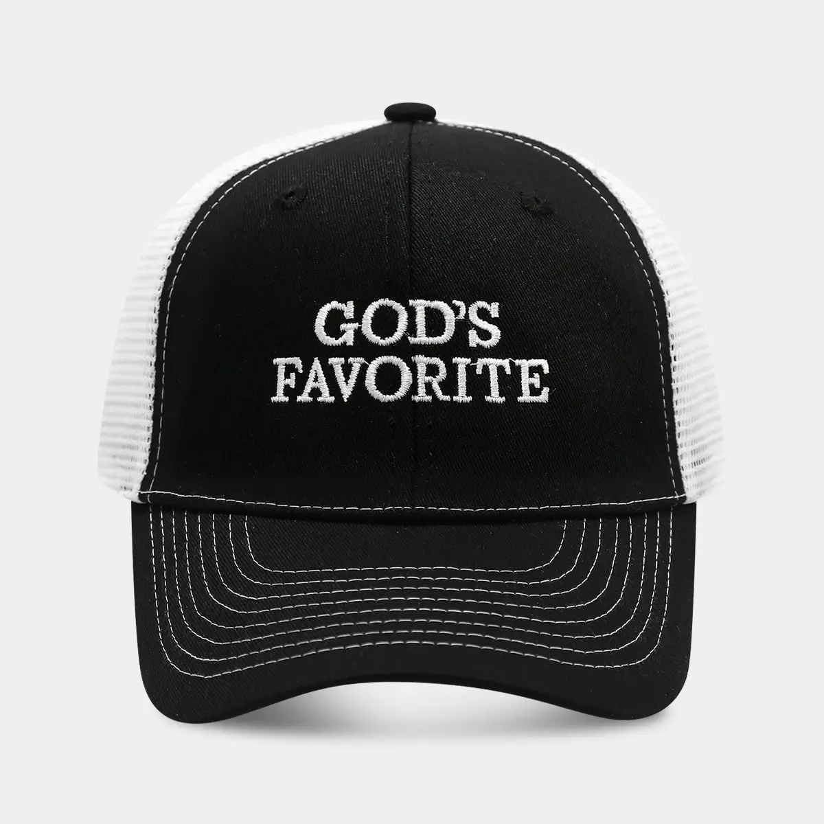 Men's God's Favorite Embroidered Mesh Cap Brown White - Image 2