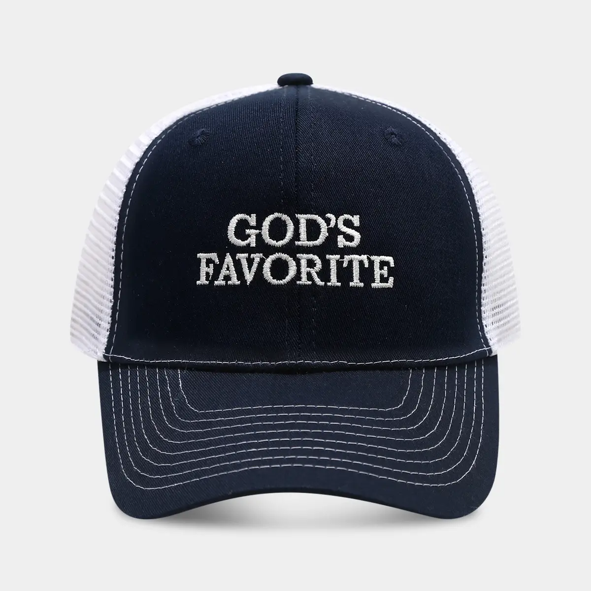 Men's God's Favorite Embroidered Mesh Cap Brown White - Image 3