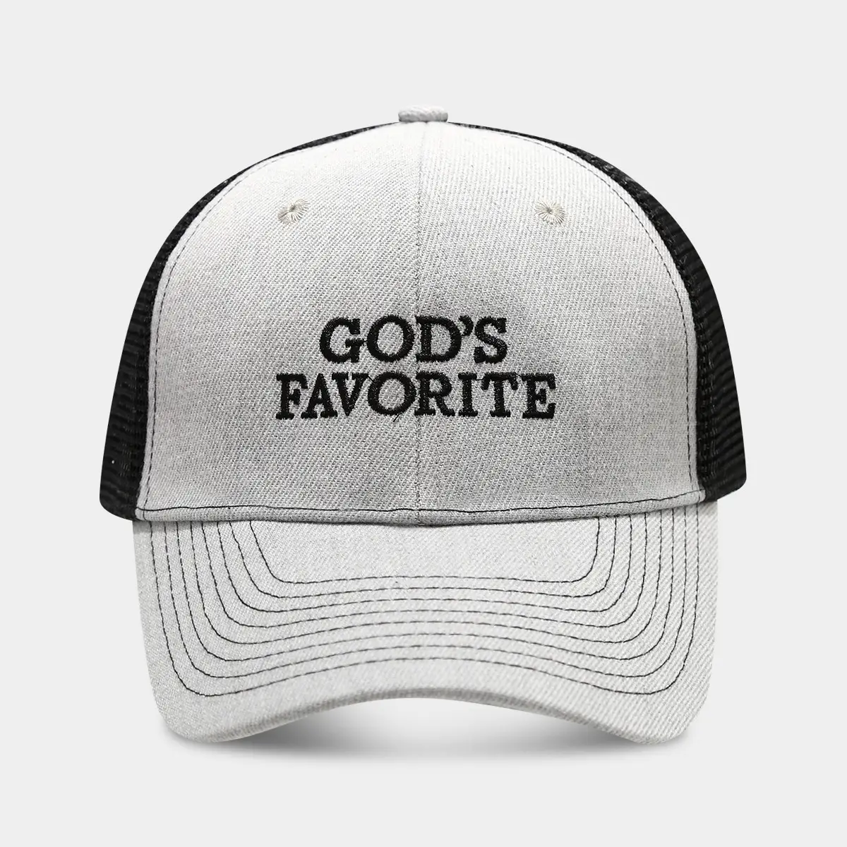 Men's God's Favorite Embroidered Mesh Cap Brown White - Image 5