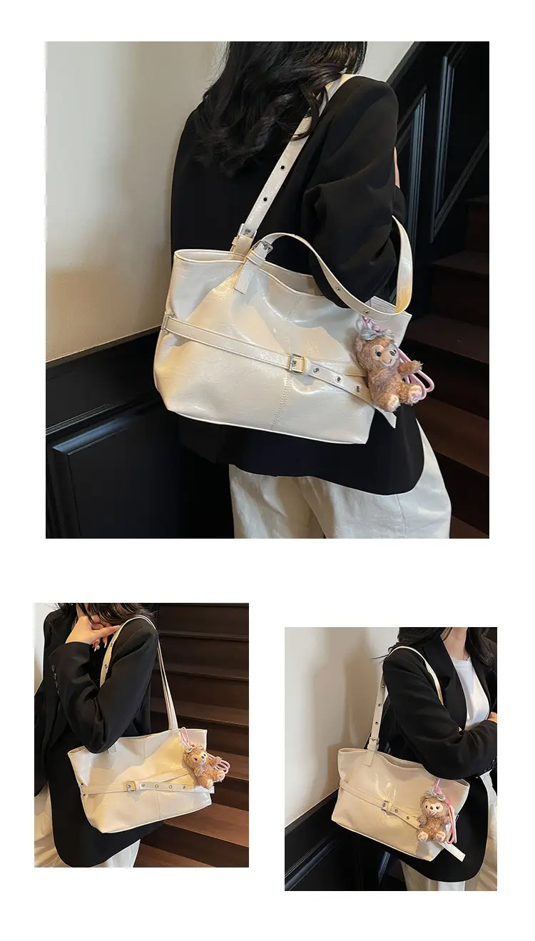 Women's Yellow Leather Shoulder Bag with Teddy Bear — feature 15