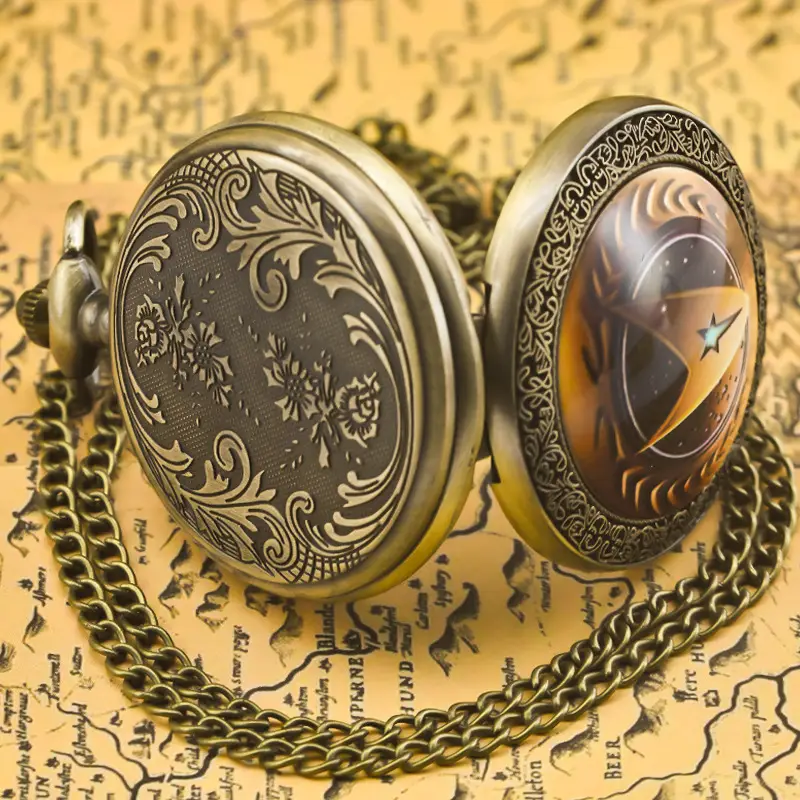 Old Shanghai Style Pocket Watch Necklace with Star Design — feature 9
