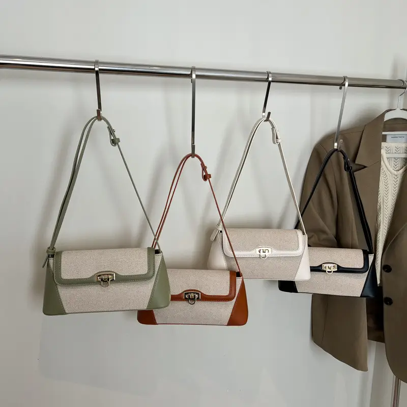 Women's 2025 Textile Shoulder Bags Contrast Colors - Image 5