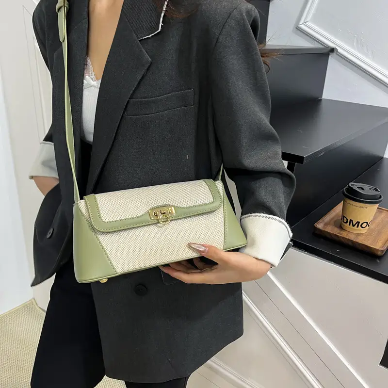 Women's 2025 Textile Shoulder Bags Contrast Colors - Image 6