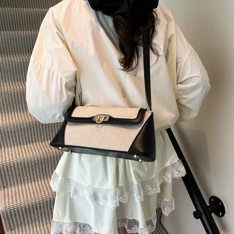 Women's 2025 Textile Shoulder Bags Contrast Colors - Image 7