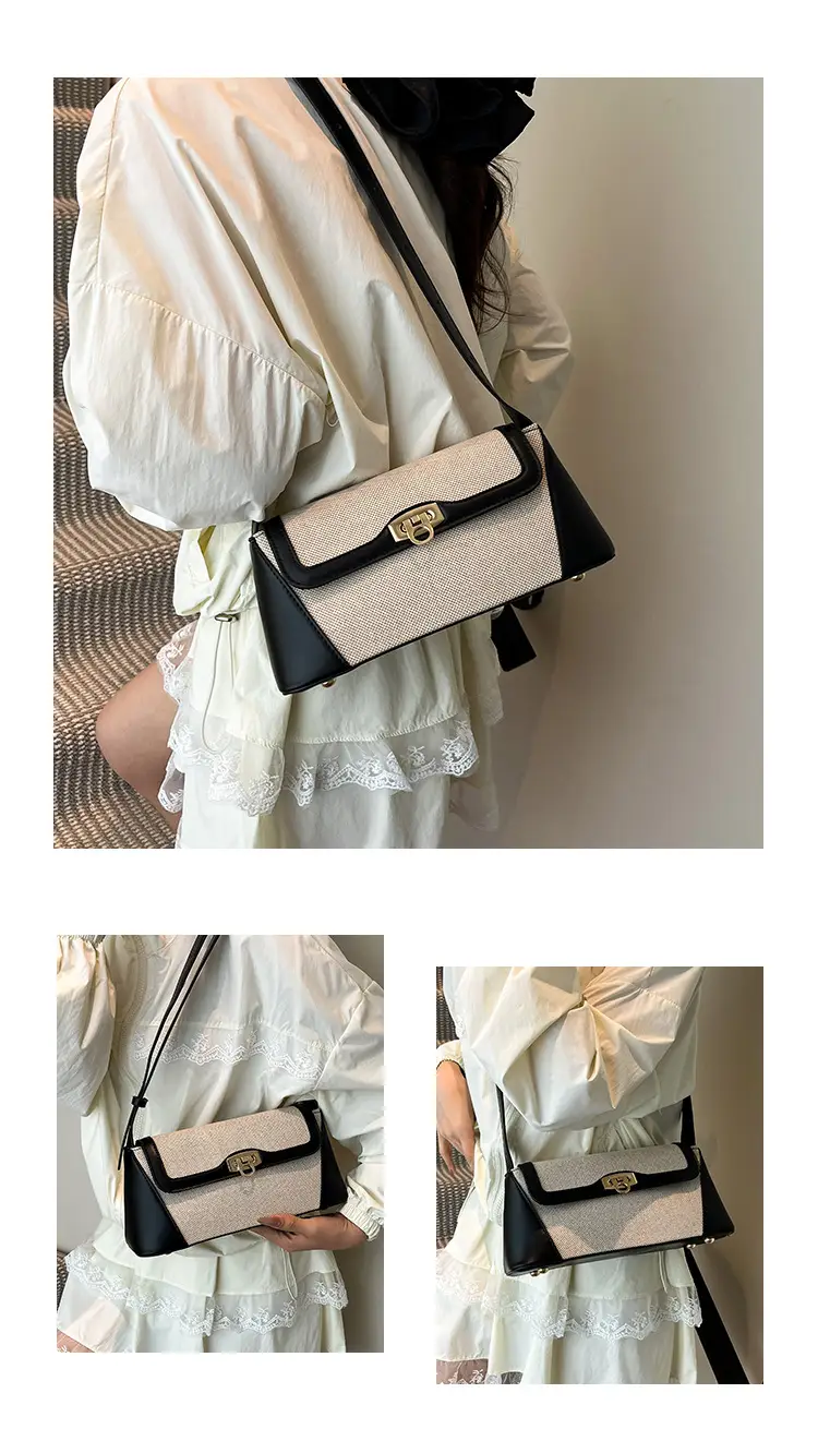 Women's 2025 Textile Shoulder Bags Contrast Colors — feature 11