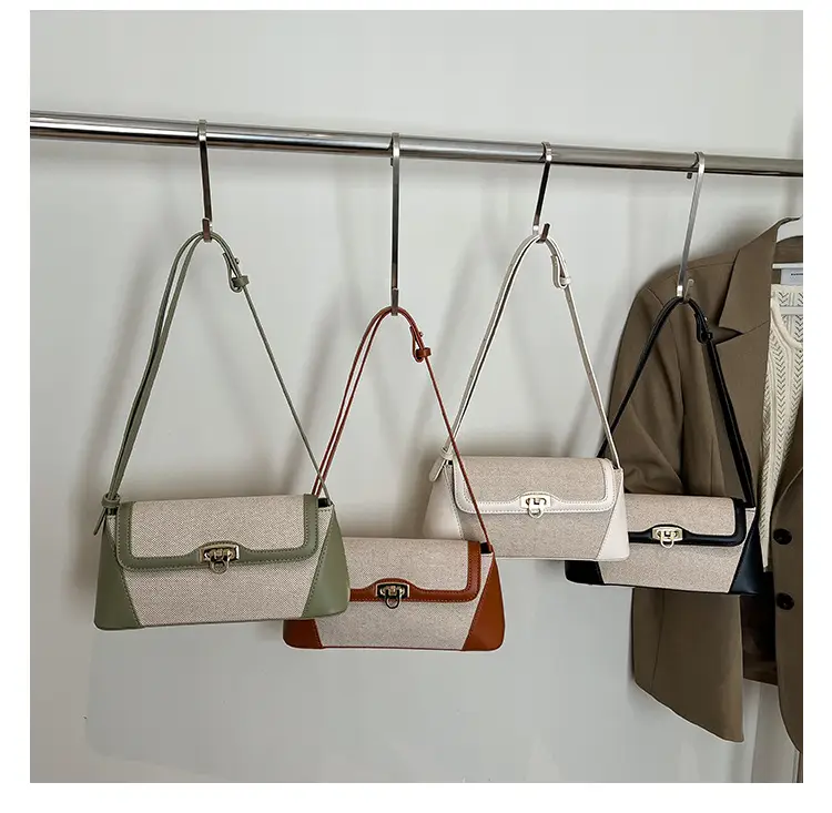 Women's 2025 Textile Shoulder Bags Contrast Colors — feature 12