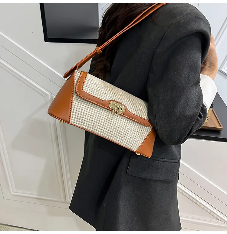 Women's 2025 Textile Shoulder Bags Contrast Colors — feature 16