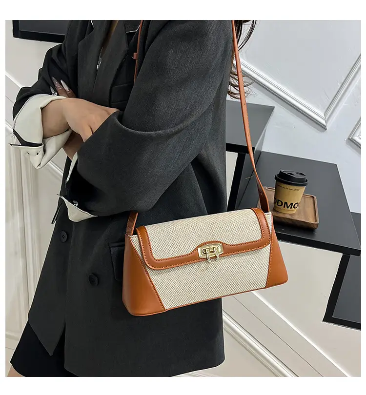 Women's 2025 Textile Shoulder Bags Contrast Colors — feature 2