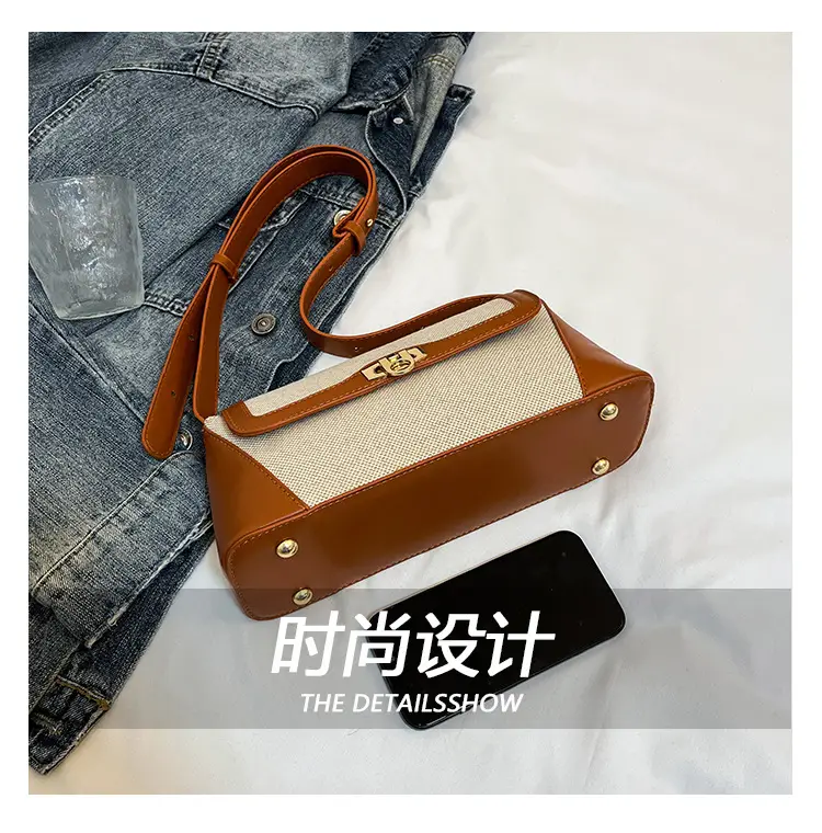 Women's 2025 Textile Shoulder Bags Contrast Colors — feature 6