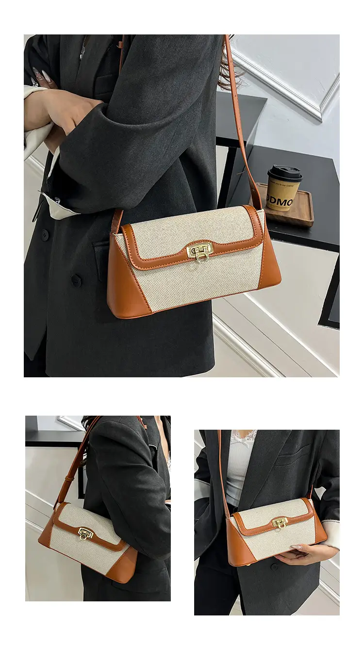 Women's 2025 Textile Shoulder Bags Contrast Colors — feature 8