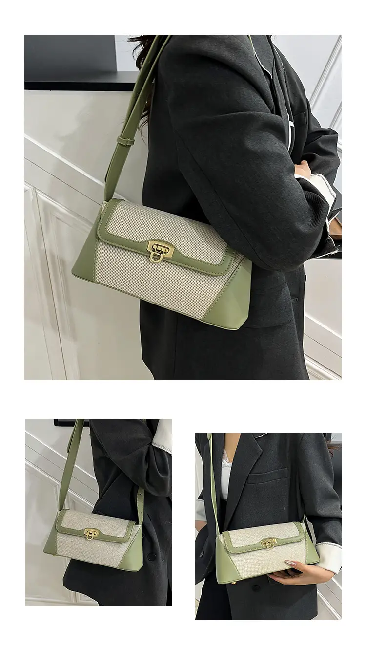 Women's 2025 Textile Shoulder Bags Contrast Colors — feature 9