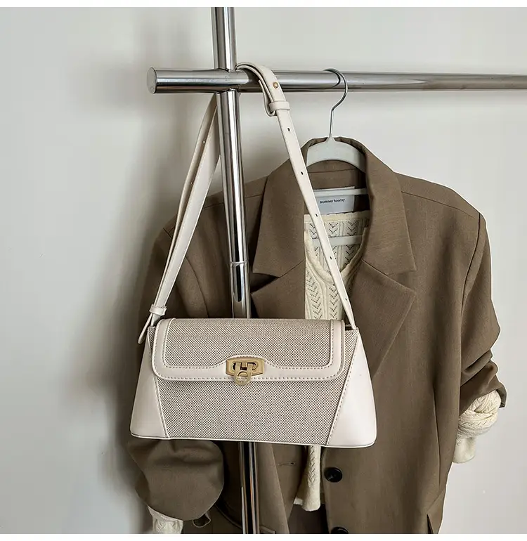 Women's 2025 Textile Shoulder Bags Contrast Colors - Image 2