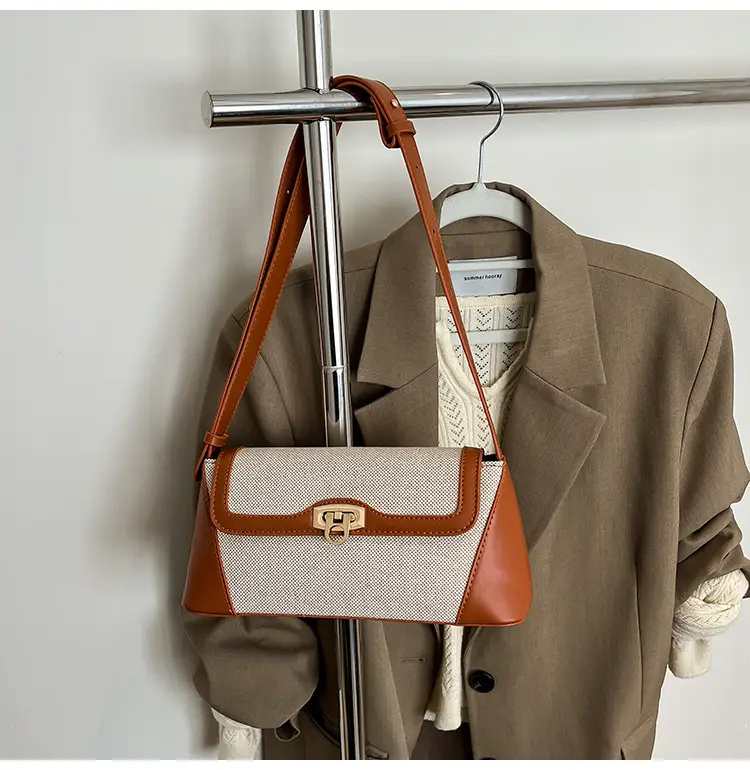 Women's 2025 Textile Shoulder Bags Contrast Colors - Image 3
