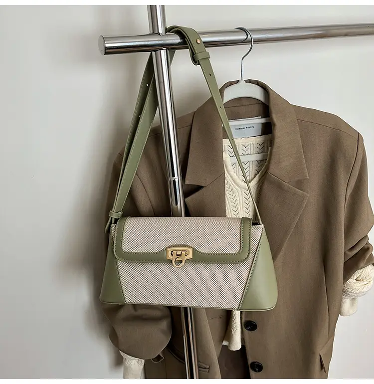 Women's 2025 Textile Shoulder Bags Contrast Colors - Image 4