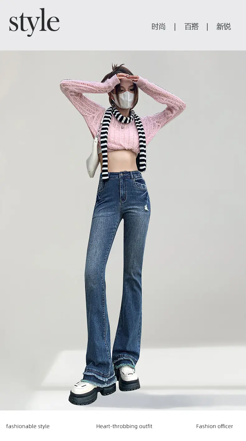 Dark Blue Flared Jeans Women Spring 2026 Slim Fit Stretchy Bootcut — feature 19