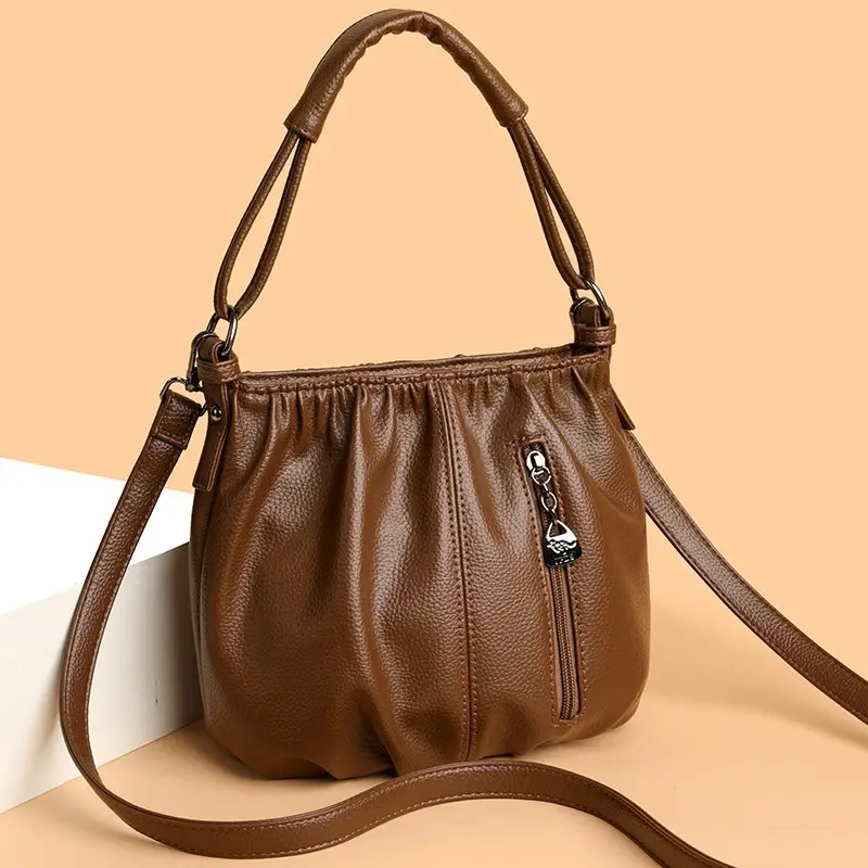 Grey Textured Leather Crossbody Bag for Women - Image 8