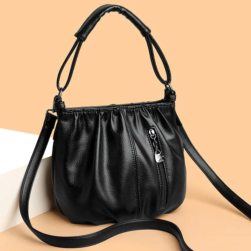 Grey Textured Leather Crossbody Bag for Women - Image 9