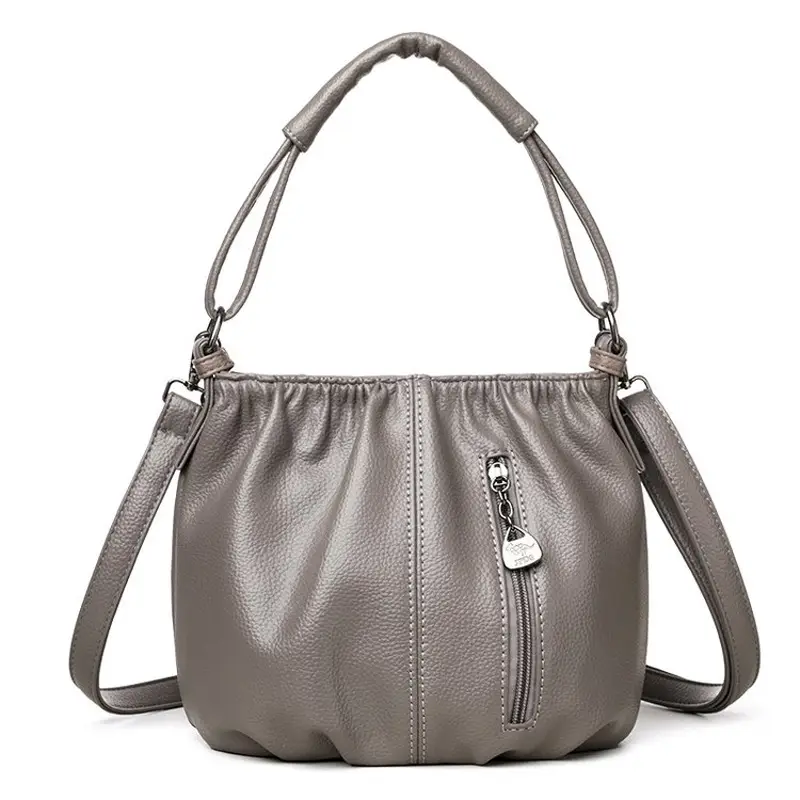 Grey Textured Leather Crossbody Bag for Women - Image 11