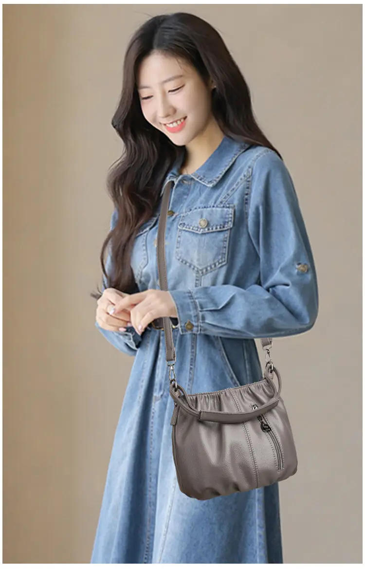 Grey Textured Leather Crossbody Bag for Women — feature 14