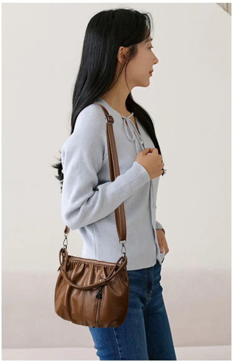 Grey Textured Leather Crossbody Bag for Women — feature 16