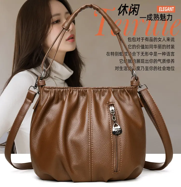 Grey Textured Leather Crossbody Bag for Women — feature 2